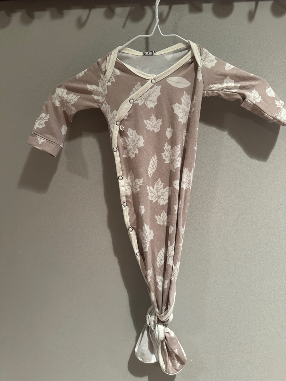 Knot Footie One-Piece in Tan and Cream Leaf Print